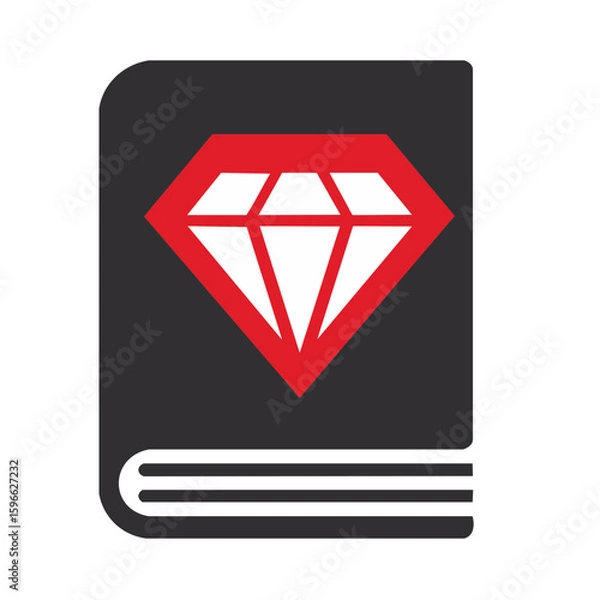 Obraz Book with Diamond Icon Gray Book Red Diamond Illustration Gemstone Knowledge