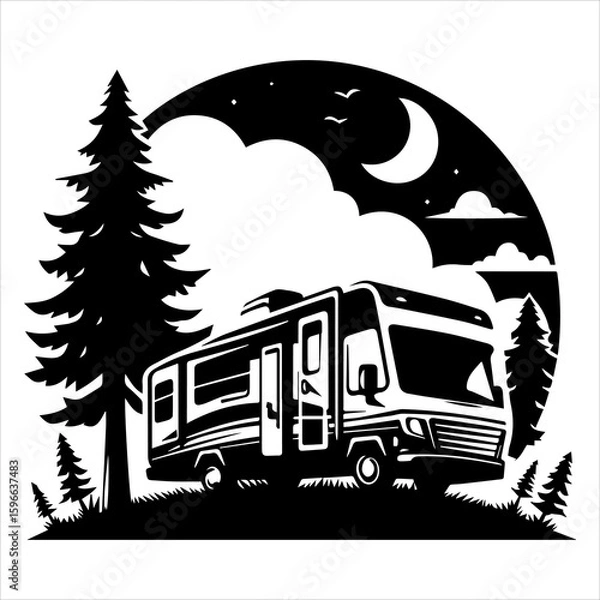 Obraz A  silhouette of a recreational vehicle in white background