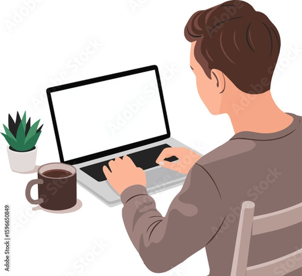 Fototapeta Person working on a laptop with a computer screen in an office