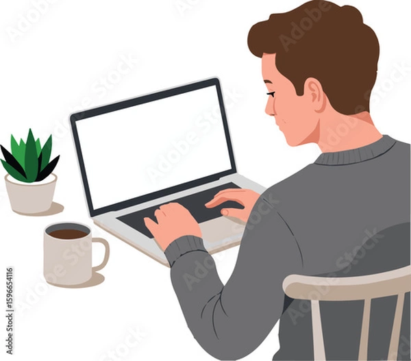 Fototapeta Person working on a laptop with a computer screen in an office