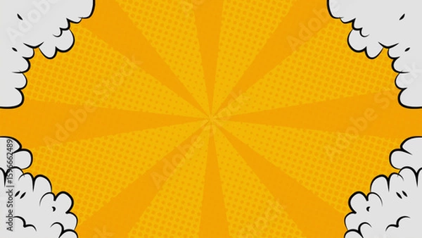 Fototapeta Comic background of sunlight and clouds in yellow colors. Suitable for comics, prints, posters, etc.