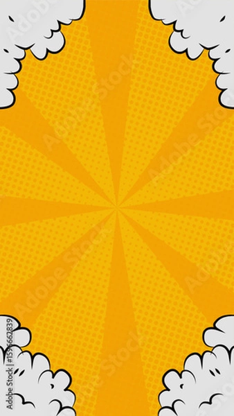 Fototapeta Comic vertical background of sunlight and clouds in yellow. Suitable for comics, prints, posters, etc.
