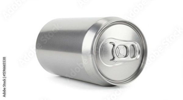 Fototapeta A metallic beverage can with a pull tab isolated on white background