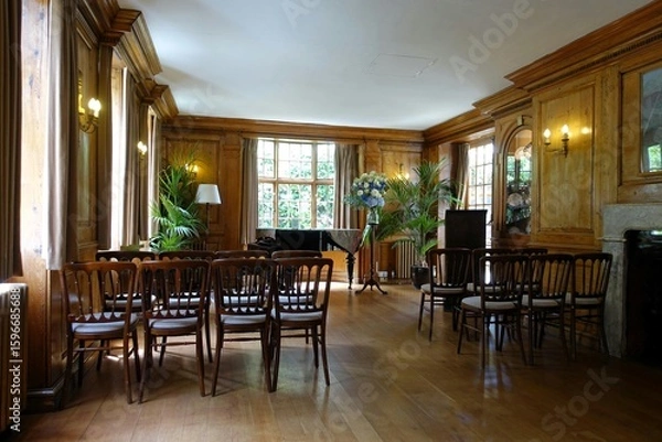 Fototapeta Wood-panelled music room located at Burgh House, New End Square in Hampstead, London
