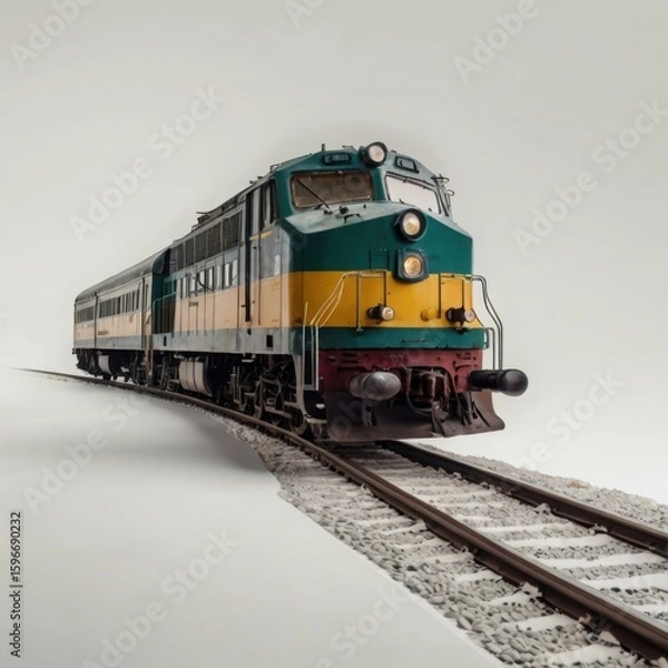 Fototapeta Photo of a vintage diesel locomotive on a railway track