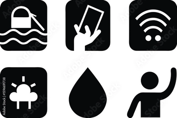 Fototapeta Set of black and white icons with diverse symbols graphic design
