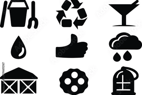 Fototapeta Set of isolated black silhouettes of objects and symbols awesome icons icon 128 png