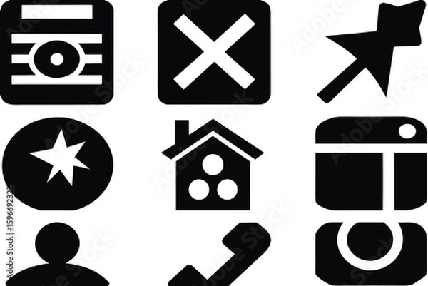 Fototapeta Set of simple black silhouettes of common objects and symbols awesome icons icon 128 png
