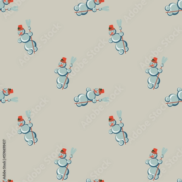 Fototapeta Snowman seamless pattern. Pastel trend colors blue beige white stock winter holidays vector illustration for web, for print, for fabric print, for wrapping paper