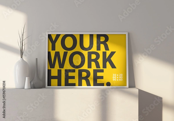 Fototapeta Horizontal poster Art Frame Mockup standing in room