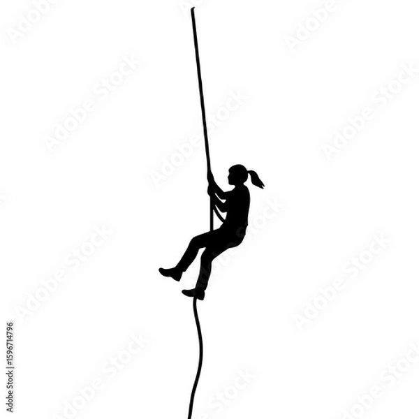 Fototapeta Silhouette of person climbing rope from pit, symbol of support  