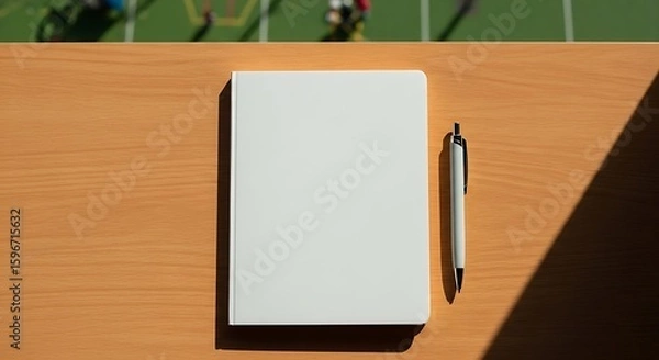 Obraz notebook and pen on wooden table