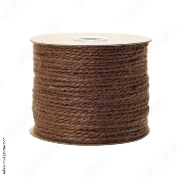 Fototapeta Jute rope roll over white background