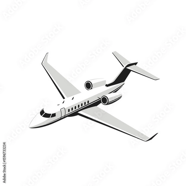 Obraz A stylized illustration of a private jet in flight against a white background.