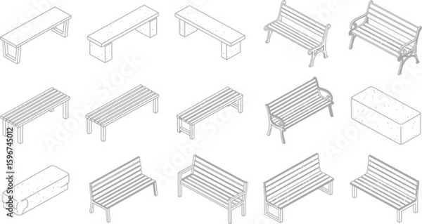 Obraz Isometric bench illustration set for park outdoor furniture design element