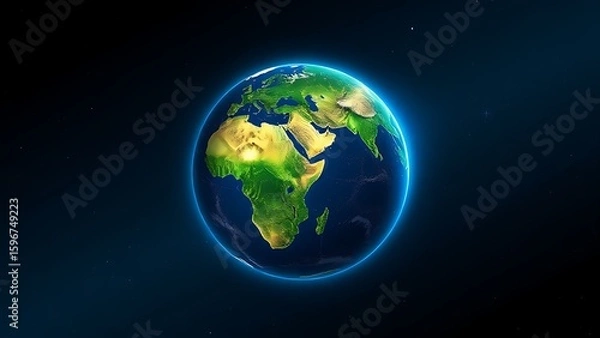 Fototapeta Earth globe floating in space, lush green continents glowing with an atmospheric effect.