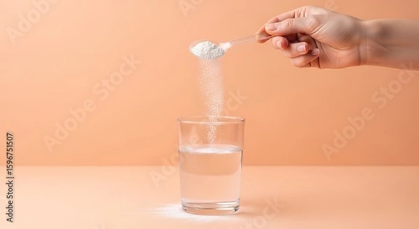 Fototapeta Hand dropping a small object into a glass of water creating a bubble on a straw