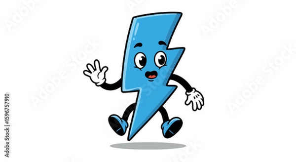 Fototapeta Playful cartoon blue lightning bolt character with expression and motion