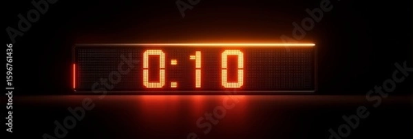 Fototapeta Rotating digital countdown display banner for website or blog header, 3:1 image with glowing orange digits on dark gradient background, modern style with copy space on right