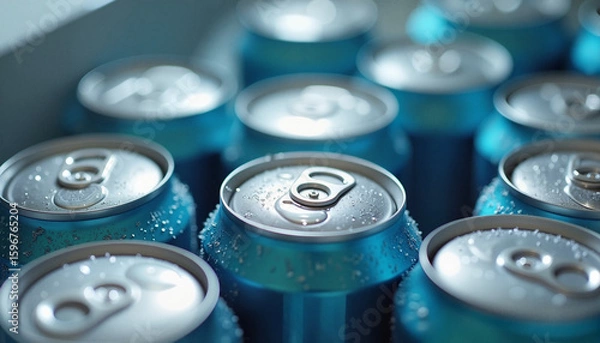 Fototapeta Cans of cold beverage with condensation in a carton pack  