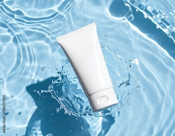 Fototapeta firefly_a clean, high-end skincare product mockup featuring a blank white cosmetic tube float 66075