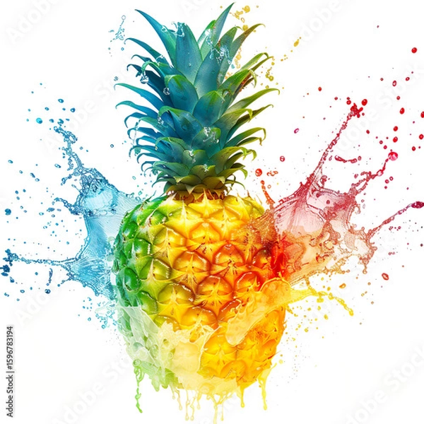 Obraz Vibrant pineapple splatter art isolated on transparent background