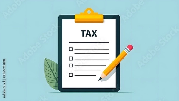Obraz Tax Checklist with Pencil and Leaf - Financial Planning Concept