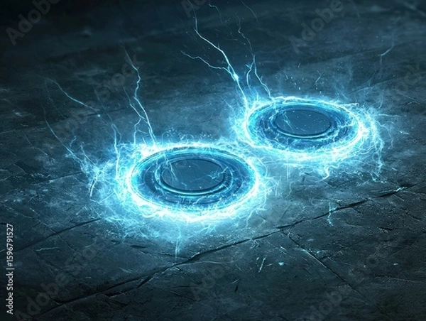 Obraz electricity current efficiency Concept. Glowing electric rings create a striking visual effect on a dark surface.