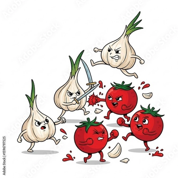 Obraz Garlic and tomatoes generative ai 