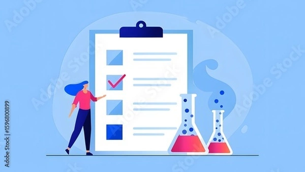 Obraz Scientist Checking List with Lab Equipment