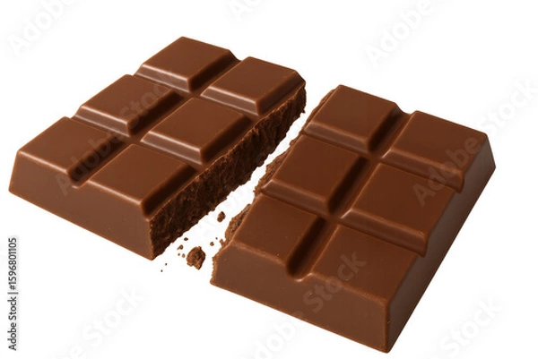 Obraz Broken chocolate bar fragment revealing deep cocoa texture, rich brown surface glimmering against transparent backdrop
