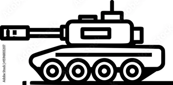 Fototapeta Black and white  of a military tank in outline style. Vector illustration