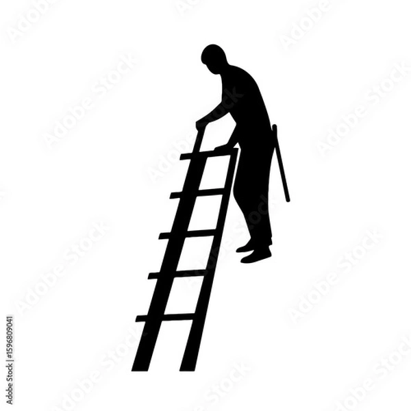 Fototapeta Climbing to New Heights: A determined figure ascends a ladder, a silhouette against an open sky, symbolizing ambition, progress, and the journey towards success.