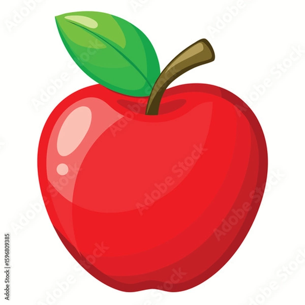 Fototapeta A vibrant glossy red apple illustration with a realistic shine and a fresh green leaf perfect for healthy eating or autumn themes