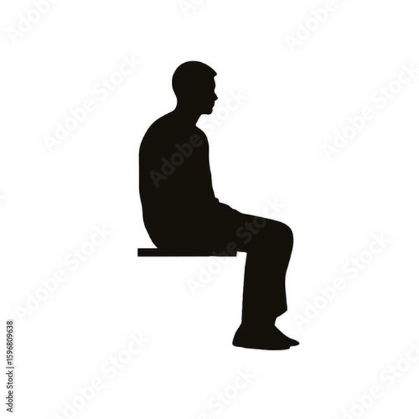 Fototapeta Silhouette of a seated man, viewed from the side, against a white background.