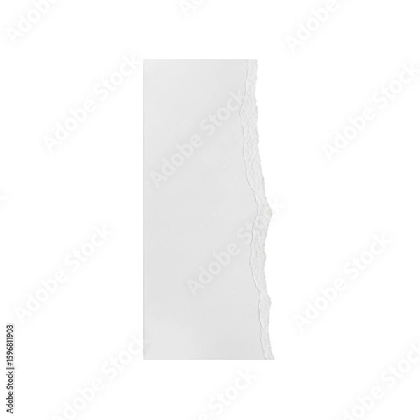 Fototapeta A single, isolated strip of transparent paper with a smooth, matte texture and meticulously torn edge, showcasing visible fibers, centered on an immaculate transparent background with expansive