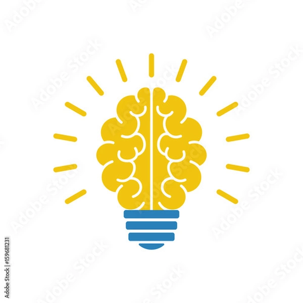 Fototapeta Light bulb brain icon, vector illustration