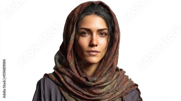 Fototapeta A woman wearing a headscarf and a scarf. Suitable for fashion or cultural themes