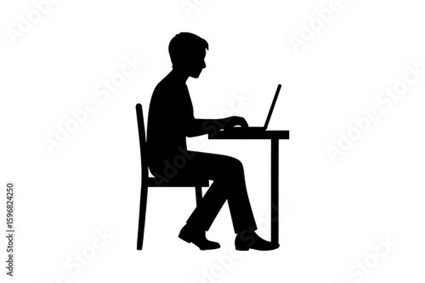 Fototapeta Silhouette of Person Working on Laptop at Desk Vector Illustration for Business Technology and Remote Work Concepts