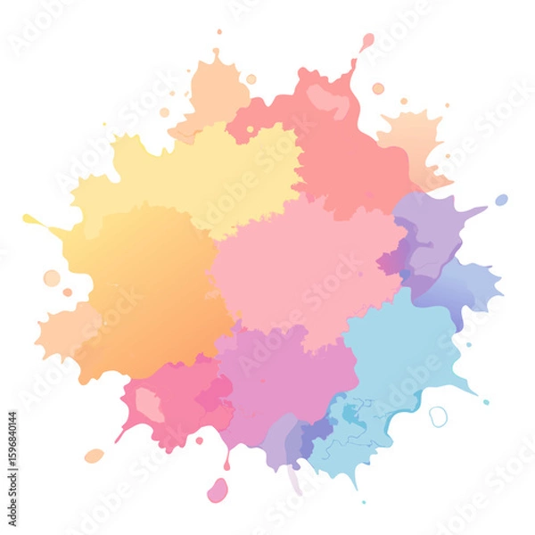 Fototapeta Vibrant watercolor paint splatter explosion of soft pastel colors isolated on white background silhouette