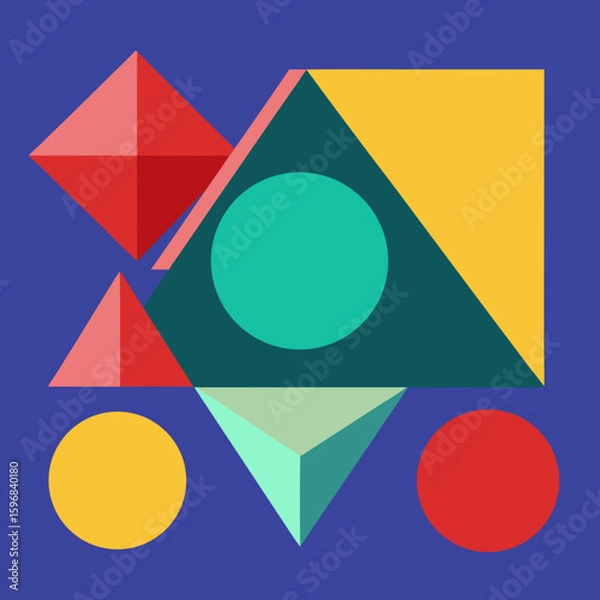 Fototapeta Abstract geometric composition with colorful shapes and triangles silhouette isolated on white background