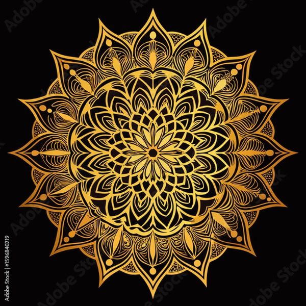 Fototapeta Intricate golden mandala pattern with detailed petals isolated on white background silhouette