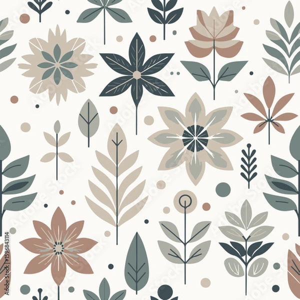Obraz Elegant Seamless Floral Pattern – Vintage Hand-Drawn Flowers in Soft Pastel Tones.