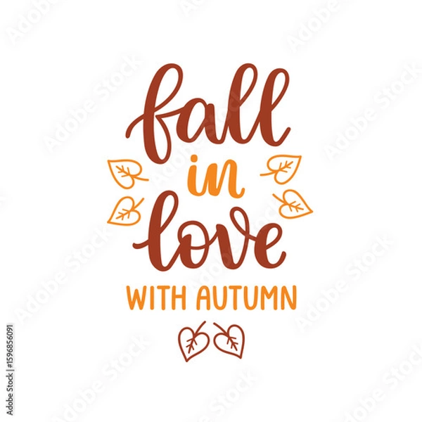 Fototapeta Fall in love with autumn hand lettering composition with heart shaped leaves