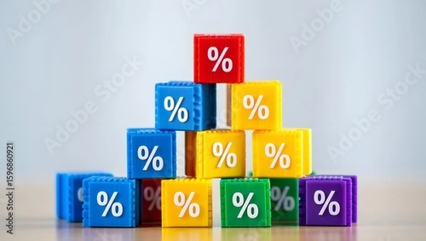 Obraz Colorful Percentage Blocks Forming a Pyramid - Business Growth Concept