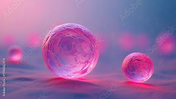 Obraz Abstract Pink Crystal Spheres on a Desert Landscape - Futuristic Digital Art