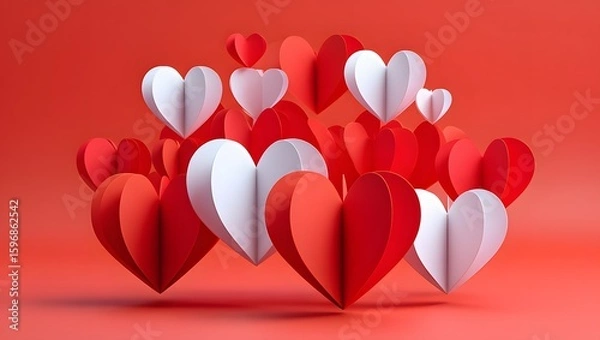 Obraz Abstract Heart Shape Composition - Red and White Paper Cutouts