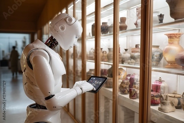 Obraz Advanced Robot Exploring Ancient Artifacts in Museum Showcase