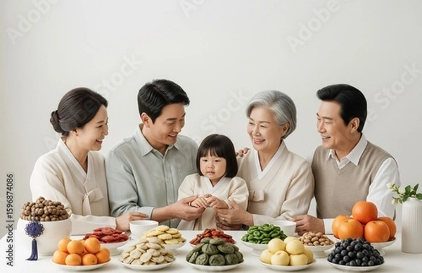 Fototapeta 한국 전통 추석 설날 한가위 명절 배경 | 풍성한 명절 분위기와 가족