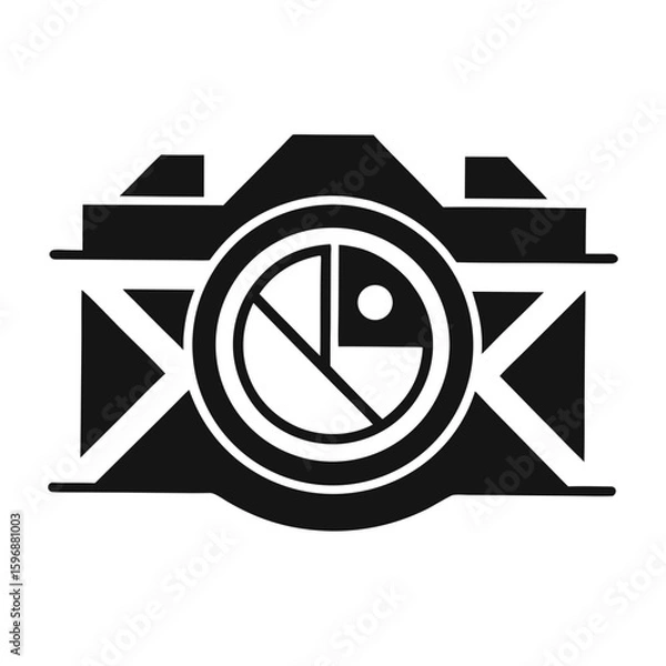 Fototapeta Stylized black silhouette of a camera with aperture detail isolated on white background silhouette